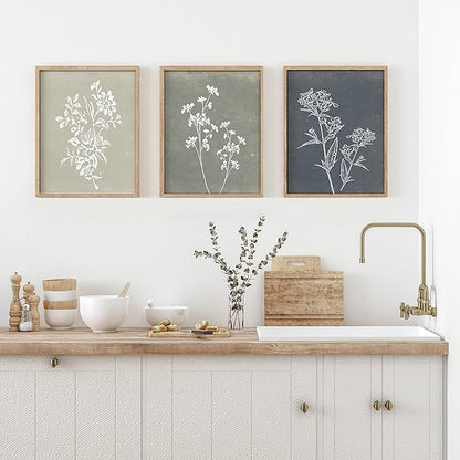 Liswit Framed Boho Wall Art Set of 4 for Wooded Minimalist Botanical Print Wall Art for Rustic Vintage Farmhouse Home Kitchen Wall Decor (Brown, 8"x10")