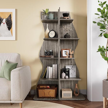 LITTLE TREE Small Corner Shelf, Modern 5-Tier Wall Corner Bookshelf, Stylish Bookcase Storage Rack for Small Space, Living Room, Bedroom