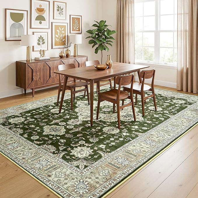 Maxsoft Area Rugs for Living Room Bedroom, 4x6 Dark Green Washable Rug with Rubber Backing, Non-Slip and Stain Resistant Soft Throw Indoor Carpet for Dining Room Office Kitchen Dorm Home Decor