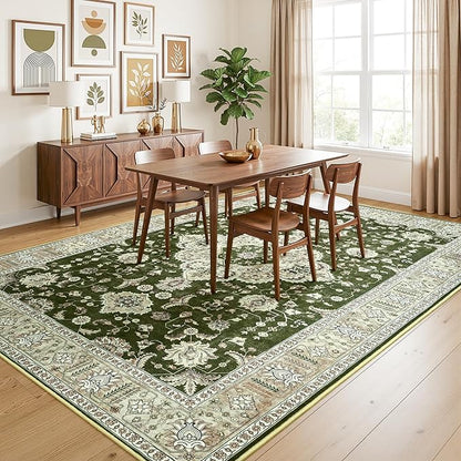 Maxsoft Area Rugs for Living Room Bedroom, 4x6 Dark Green Washable Rug with Rubber Backing, Non-Slip and Stain Resistant Soft Throw Indoor Carpet for Dining Room Office Kitchen Dorm Home Decor