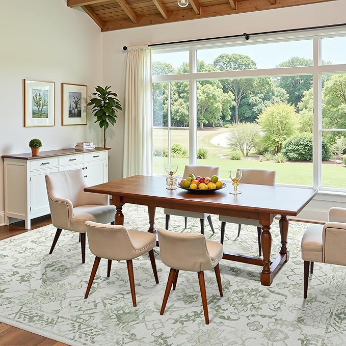 Deerly Sage Extra Large Area Rug 10x14 for Living Room, Distressed Washable Rug for Dining Room Bedroom, Anti-Slip Low-Pile and Soft Accent Rug Farmhouse Office Home Decor Light Green