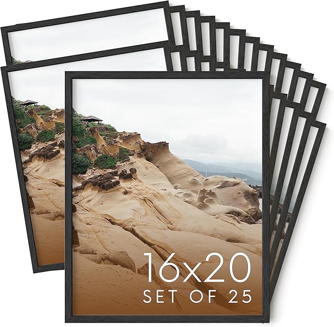 Haus and Hues 16x20 Black Oak Wood Picture Frames Set of 25 - Premium Bulk Picture Frames 16x20 Bundle - Elegant Gallery Wall Frame Set for Posters, Art Display - Ideal for Wall Decor in Home & Office