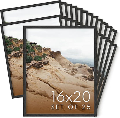 Haus and Hues 16x20 Black Oak Wood Picture Frames Set of 25 - Premium Bulk Picture Frames 16x20 Bundle - Elegant Gallery Wall Frame Set for Posters, Art Display - Ideal for Wall Decor in Home & Office