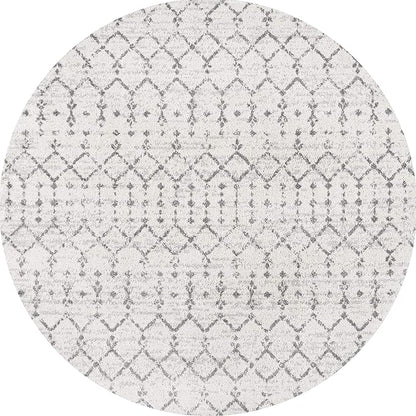 JONATHAN Y Boho Vintage Diamond Cream/Gray Round Area Rug 6 ft, Moroccan Hype for Living Room, Bedroom, Kitchen, Office, Easy-Cleaning, High Traffic, Pet-Friendly, Non-Shedding (MOH101B-6R)