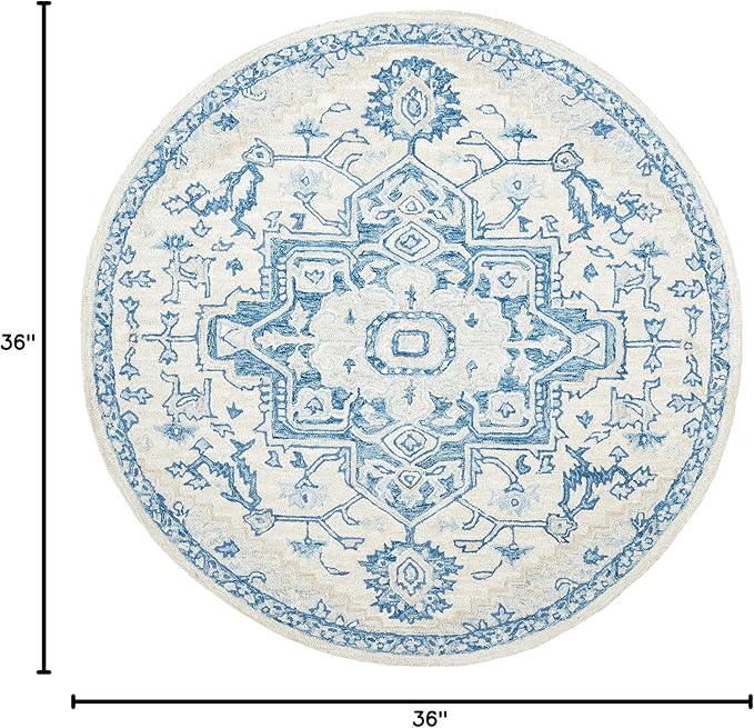 SAFAVIEH Micro-Loop Collection 3' Round IvoryBlue MLP503G Handmade Shabby Chic Medallion Premium Wool Entryway Foyer Living Room Bedroom Kitchen Area Rug