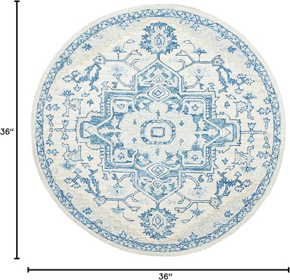 SAFAVIEH Micro-Loop Collection 3' Round IvoryBlue MLP503G Handmade Shabby Chic Medallion Premium Wool Entryway Foyer Living Room Bedroom Kitchen Area Rug