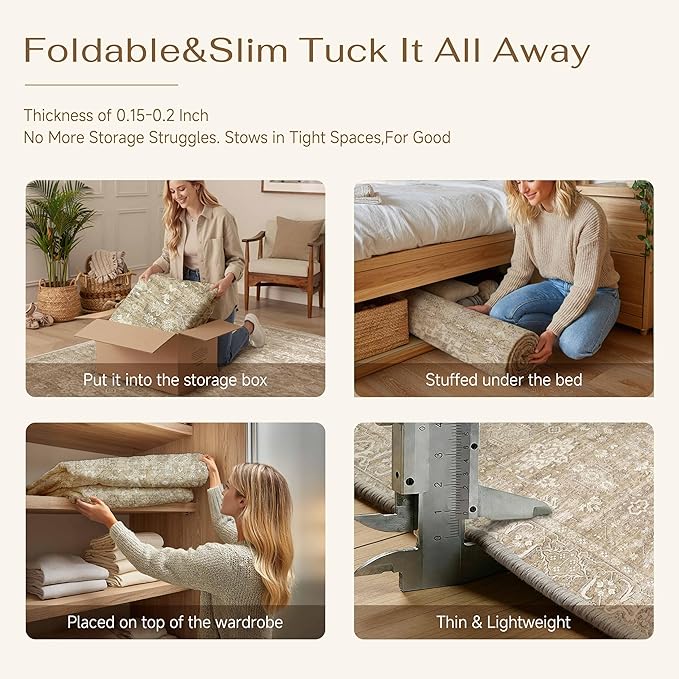 3x5 Washable Area Rug for Entryway Vintage Beige Non Slip Low Pile Carpet Traditional Retro Soft Throw Rug for Entrance Bathroom Door Mat Indoor Dorm Dining Room