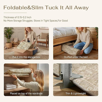 2x3 Washable Area Rug for Entryway Kitchen Vintage Beige Non Slip Low Pile Door Mat Traditional Retro Soft Small Carpet for Bathroom Bedroom Indoor Entrance Dorm