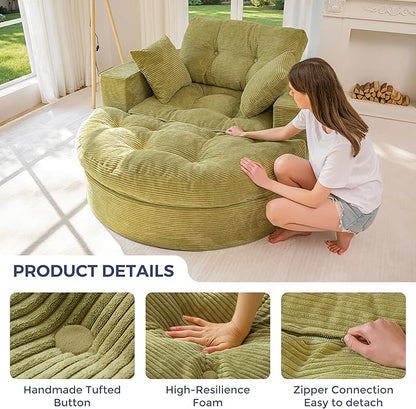 MAXYOYO L Shape Sectional Sofa Couch and Round Chaise Lounge, Modern Cloud Couch with Ottoman, Comfy Sofa with Layered Cushion, Tufted Upholstered Sleeper Chair for Living Room, No Assembly Required