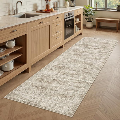 Soalmost Runner Rug 2'x6' Washable Non-Slip Runner Rugs for Kitchen Bathroom Laundry Room Brown Vintage Floor Carpet Runners for Hallway Entryway