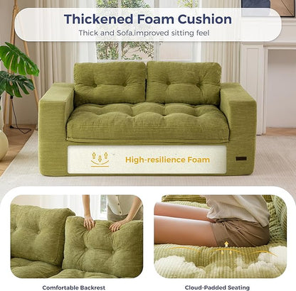 MAXYOYO 63" Loveseat Sofa Couch for Small Spaces, Upholstered Boneless Cloud Couch for Apartment Bedroom, 2-Seater Love Seat Floor Modern Sofa with Pillows, No Assembly Required, Green