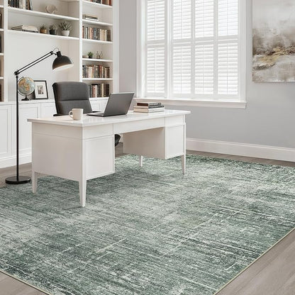 8x10 Area Rugs Living Room: Washable Large Neutral Rug Abstract Soft Modern Stain Resistant Indoor Floor Non-Slip Carpet for Bedroom Nursery Kids Office Playroom Dining Room Under Table- Dark Green