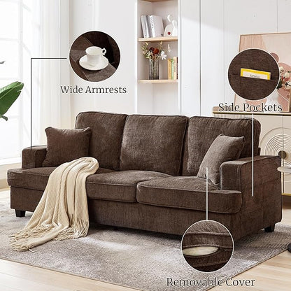 Korser Modern 89" Couches for Living Room, 3-Seater Chenile Couch Sofa with Armrest Deep Seats, Comfortable Mid-Century Sofas for Living Room Bedroom Office Apartment Lounge, Brown