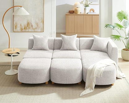 VANOMi 109.84" Modular Sectional Sofa with 3 Pillows, Convertible 5-Seater Comfy Boucle Cloud Couch with Ottoman, Modern Sectional Sofas for Living Room, Office, Apartment (Camel)