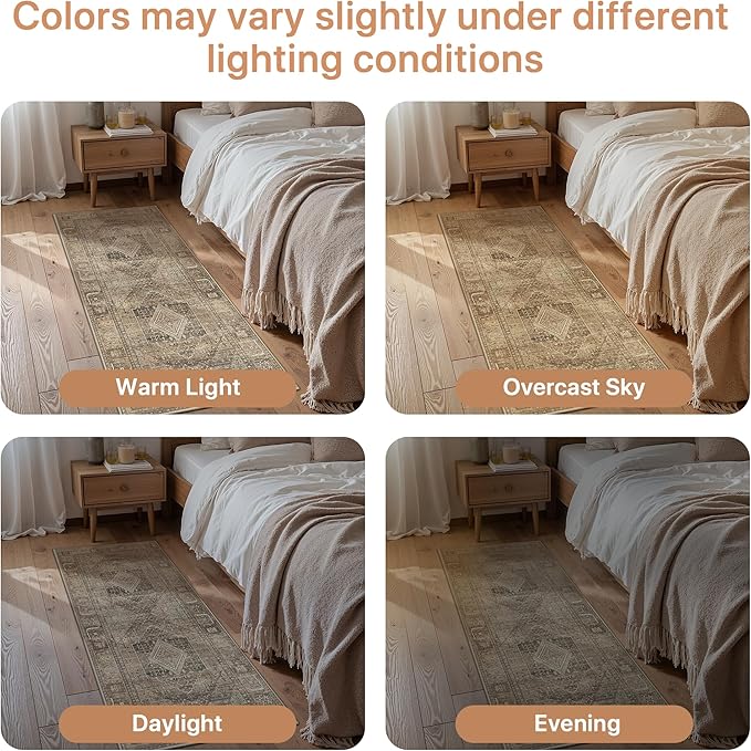 GENIMO Runner Rug 2x5 Non Slip Machine Washable Hallway Vintage Runner Rug, Lightweight Low Pile Rugs for Entryway, Hallway, Kitchen and Corridor, Chestnut Tan