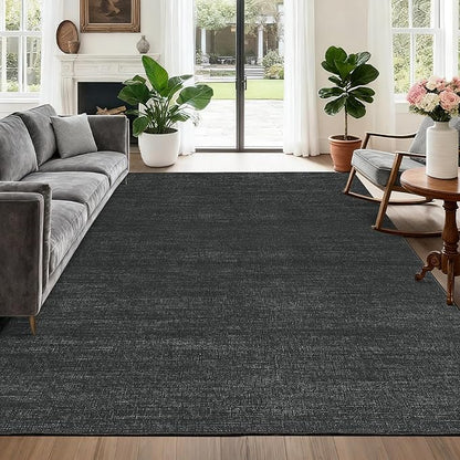 Area Rug 4x6 Washable Bedroom Rugs Non Slip Modern Solid Color Large Living Room Throw Carpet Low Pile Minimalist Kitchen Rug Plain Accent Rug Mat Classic Boho Area Rugs for Nursery Entryway, Black