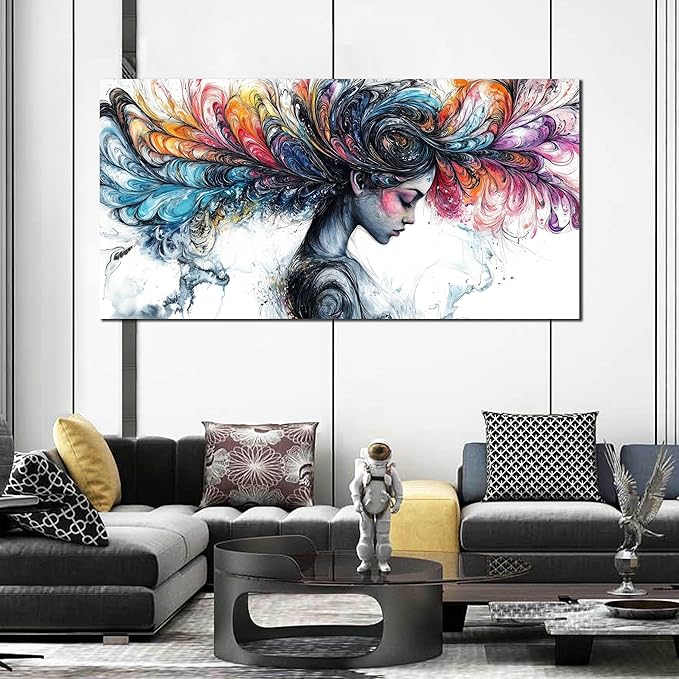 HUBOSKN Girl Canvas Wall Art for Living Room - Colorful Abstract Wall Art Bedroom - Girl Room Wall Decor Size 29" x 59"