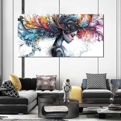 HUBOSKN Girl Canvas Wall Art for Living Room - Colorful Abstract Wall Art Bedroom - Girl Room Wall Decor Size 29" x 59"