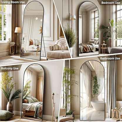 Antok Arched Full Length Mirror, 68"x28" Black Metal Frame Floor Mirror for Bedroom Living Room, Freestanding/Wall Mount/Leaning