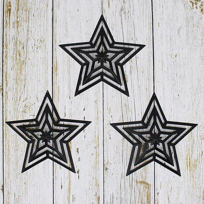 CVHOMEDECO. Primitives Rustic Antique Vintage Gifts Cut-Outs Metal Barn Star for Wall/Wreath/Door Decor, 8-Inch, Set of 3.(Black)