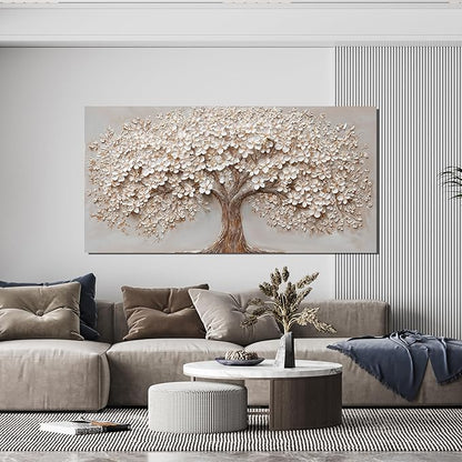 Canvas Wall Art Decor Prints Botanical Wall Art Pictures for Living Room Canvas Art Wall Decor Tree of Life Wall Art Decor Modern Large White Wall Art Prints Artwork for Walls Bedroom Office Decor 24" X 48"