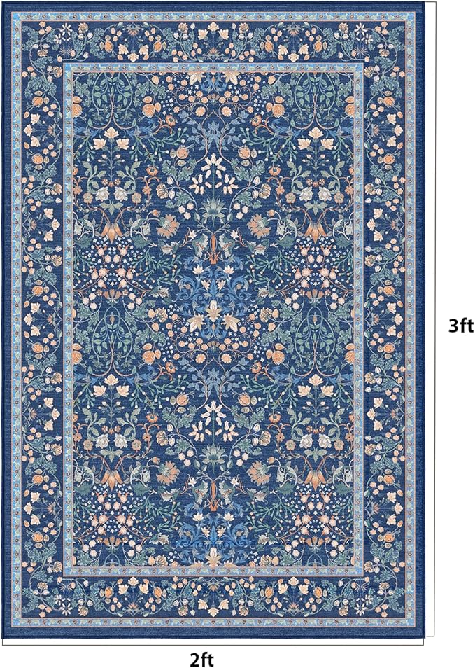 AMADA HOMEFURNISHING Entryway Rugs 2x3 Small Rug, Floral Washable Area Rug Door Mat with Non-Slip Backing, Soft Low Pile and Durable Edge Binding Throw Rug, for Entryway, Kitchen, Bathroom