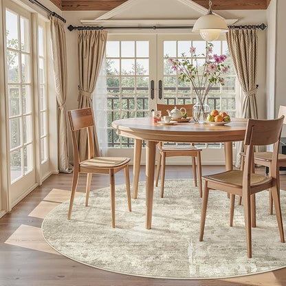 Soalmost 5x5 Beige Gray Round Rug 5ft Living Room Circle Rug Vintage Round Area Rug Non Slip Indoor Carpet for Entryway Dining Room Bedroom