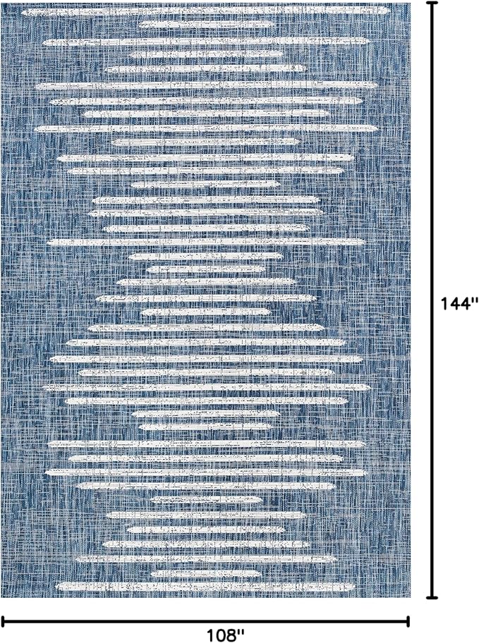 JONATHAN Y Stripe Geometric Indoor Outdoor Area Rug 9X12 Blue/Ivory, Zolak Berber for Backyard, Patio, Porch, Easy-Cleaning, High Traffic, Pet-Friendly, Non-Shedding (SMB124C-9)