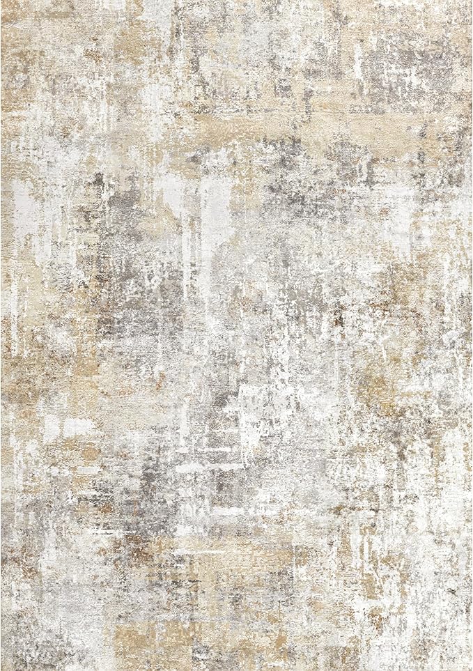 3x4 Modern Entryway Area Rug - Machine Washable Non-Skid Low Pile Indoor Mat for Bathroom,Living Room, Bedroom - Abstract Neutral Small Throw Soft Carpet with Rubber Backing (Gold Grey)