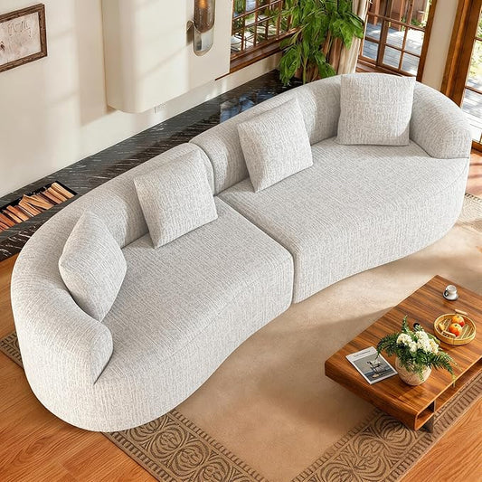 110” Modern Curved Sofa,Oversized Couch for Living Room,Cloud Couch with Boneless Couchs,Modular Sectional Sofa with Deep Seat,No Assembly Required,Beige