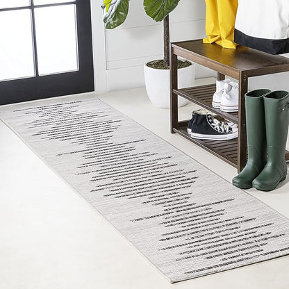 JONATHAN Y Stripe Geometric Indoor Outdoor Runner Rug 2X8 Ivory/Black, Zolak Berber for Backyard, Patio, Porch, Easy-Cleaning, High Traffic, Pet-Friendly, Non-Shedding (SMB124D-28)