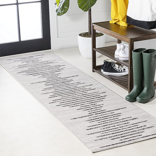 JONATHAN Y Stripe Geometric Indoor Outdoor Runner Rug 2X8 Ivory/Black, Zolak Berber for Backyard, Patio, Porch, Easy-Cleaning, High Traffic, Pet-Friendly, Non-Shedding (SMB124D-28)