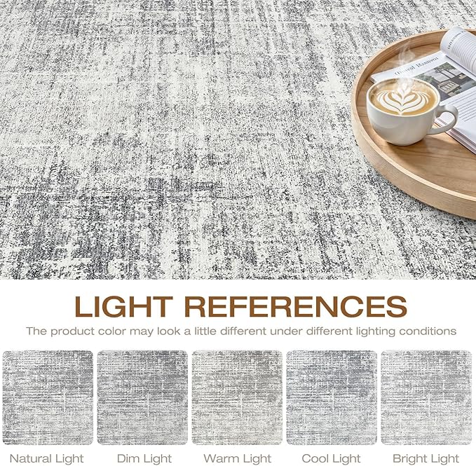 5x7 Area Rugs Living Room: Washable Large Neutral Grey Rug Abstract Soft Modern Stain Resistant Indoor Floor Non-Slip Carpet for Bedroom Nursery Kids Office Playroom Dining Room Under Table Home