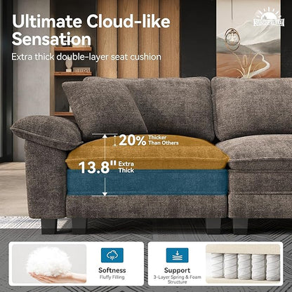 SUNSHINE VALLEY U Shaped Modular Cloud Couch, 123.6'' Comfy Chenille Sectional Sofa with Wider Armrest and Ottoman, Upholstered 5-Seat Modern Deep Seat for Bedroom Living Room, Taupe Gray