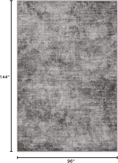 LUMI 8x12 Washable Area Rug for Living Room, Ultra Soft Modern Neutral Grey Rugs Non Slip with Rubber Backing, Low Profile, High Traffic, Stain Resistant Carpets, Ideal for Bedroom, Dining Room