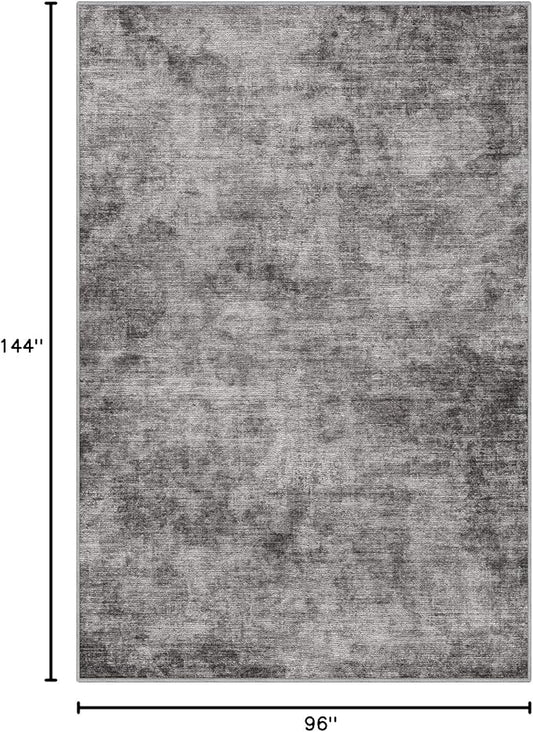 LUMI 8x12 Washable Area Rug for Living Room, Ultra Soft Modern Neutral Grey Rugs Non Slip with Rubber Backing, Low Profile, High Traffic, Stain Resistant Carpets, Ideal for Bedroom, Dining Room