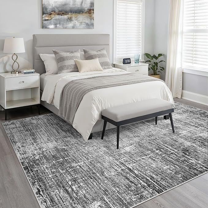5x8 Area Rug Living Room: Washable Large Neutral Black Rug Abstract Soft Modern Stain Resistant Indoor Floor Non-Slip Carpet for Bedroom Nursery Kids Office Playroom Dining Room Under Table Home