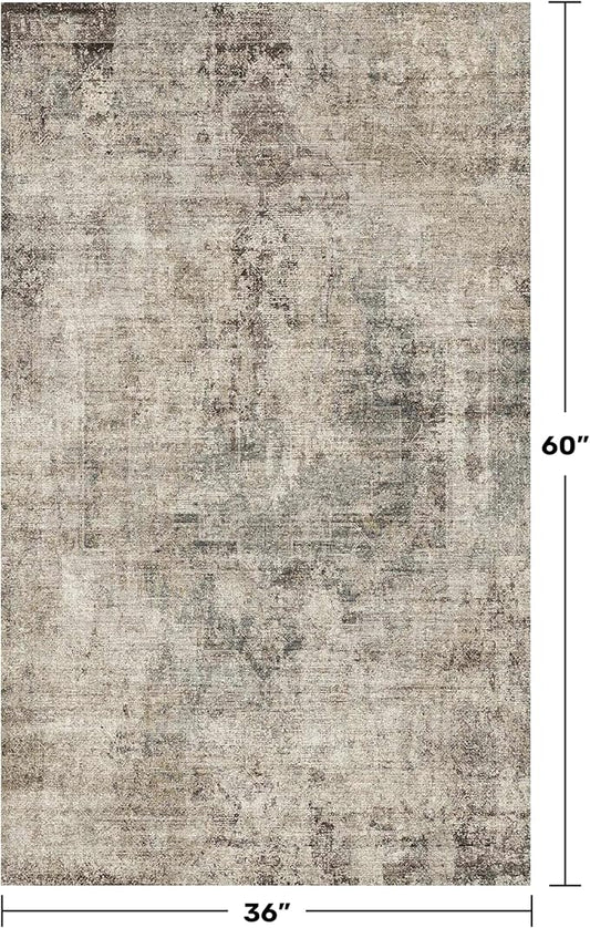 Vintage Large 3x5 Area Rug for Entryway, Slate Blue Washable Farmhouse Kitchen Rugs, Medallion Abstract Carpet for Laundry Room, Bedside, Stain Resistant Cool Room Decor