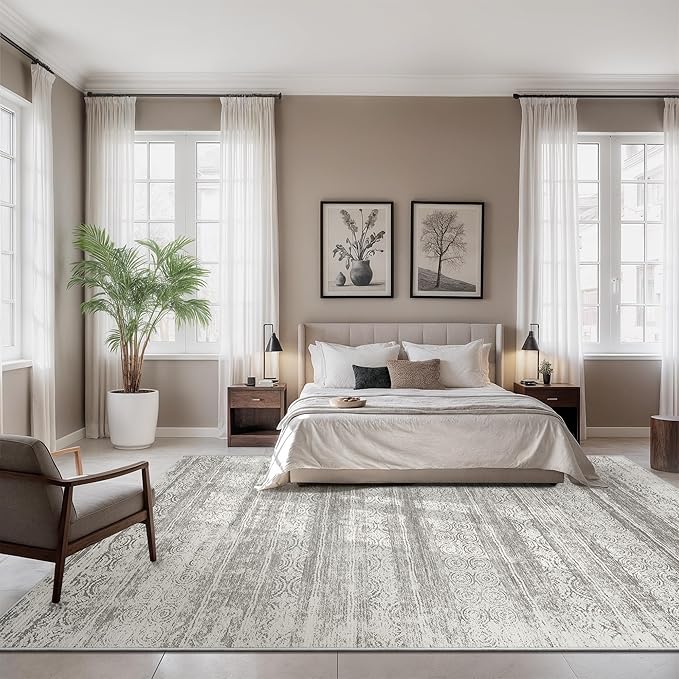 Washable Rugs 8x10 for Living Room - Stain Resistant Non-Shedding Modern Abstract Area Rug, Soft Thin Indoor No Slip Carpet for Bedroom, Dining Table, Home Office - Charcoal Grey (8'x10')