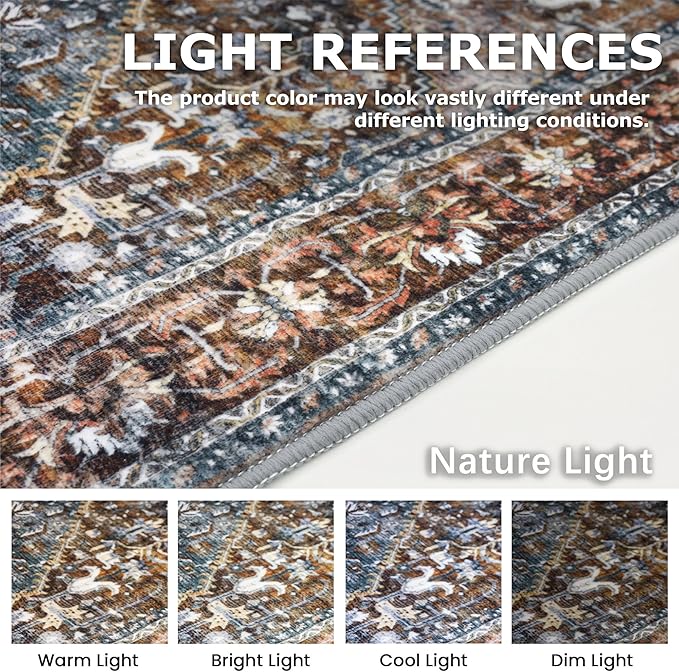 KOZYFLY Area Rug 3x16 Ft Washable Boho Runner Rug for Entryway Hallway Indoor Printed Faux Wool Carpet for Kitchen Bedroom Hall, Brick Red/Orange/Green