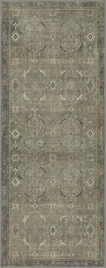 2x5 Runner Rug Machine Washable Boho Rug Runners for Hallway,Ultra-Thin Low Pile Rug,Lightweight Indoor Carpet,Non Slip Floral Runners for Enrtyway, Corridor, Home Office, Kitchen,Muted Green