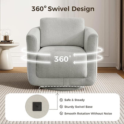 Swivel Accent Chair, 360° Barrel Swivel Lounge Seat with Thick Cushion, Modern Upholstered Single Sofa for Living Room, Bedroom and Reading Nook, Cozy Seating for Small Spaces, Cream (Gray)