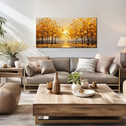 TYTAUPT Tree Wall Art For Living Room Yellow Wall Decor For Bedroom Home Office Dining Room Decor 20 x 40 Inch
