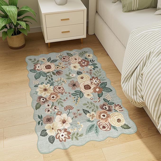 DUKINO 2x3 Entryway Rug, Floral Washable Indoor Door Mat with Non-Slip Backing, Soft Low Pile Small Front Door Throw Rugs for Entryway, Kitchen, Bedroom, Laundry, Bathroom, Sage Green