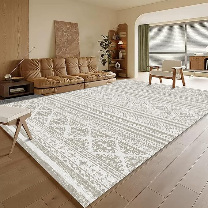 RUGSURE Washable Area Rugs 8' x 10' - 1/6 Thick - Moroccan-Inspired -Stain & Water Resistant Non-Slip - Resistant Rug for Living Room, Bedroom, Nursery, Pet & Child Friendly (Grey)