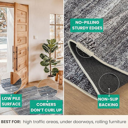 Bloom Rugs Washable Non-Slip 5' x 7' Rug - Gray/Blue/Blush Modern Abstract Area Rug for Living Room, Bedroom, Dining Room, and Kitchen - Exact Size: 5' x 7'