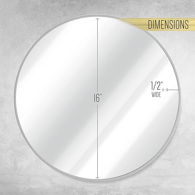 HBCY Creations Small Round Mirror, Silver 16 inch Wall Mirror for Entryway, Bathroom, Living Room and More, Modern Minimalist Mirror for Both Rustic and Boho Design and Decor