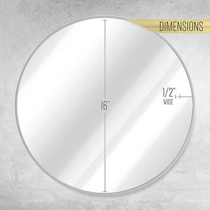 HBCY Creations Small Round Mirror, Silver 16 inch Wall Mirror for Entryway, Bathroom, Living Room and More, Modern Minimalist Mirror for Both Rustic and Boho Design and Decor