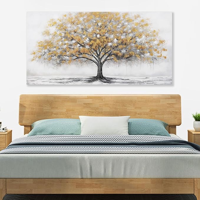 Glvzygy Home Wall Decor Wall Art Abstract Gold Tree of Life Modern Artwork Canvas Painting Textured Tree Pictures Wall Decor for Living Room Bedroom Dining Room Home Office Decor 20"x40"