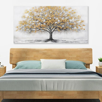 Glvzygy Wall Art Abstract Gold Tree of Life Canvas Modern Art Oil Painting Texture Tree Painting Living Room Bedroom Dining Room Home Office Decor Wall Decor 24" x 48"